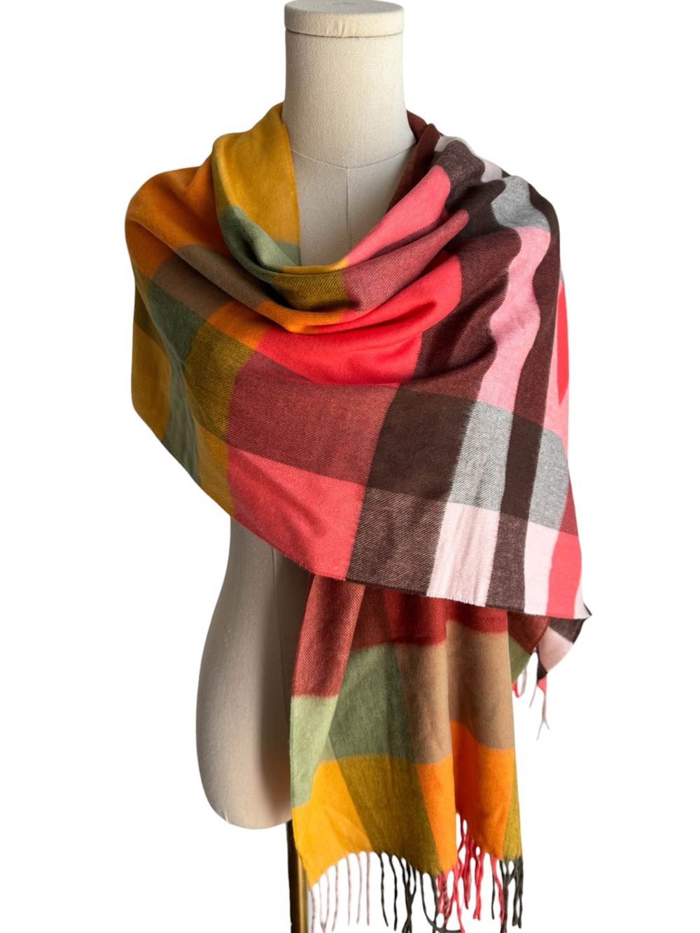FRAAS Soft Oversized Plaid Scarf Wrap Colourful Fringe Preppy Heritage Germany